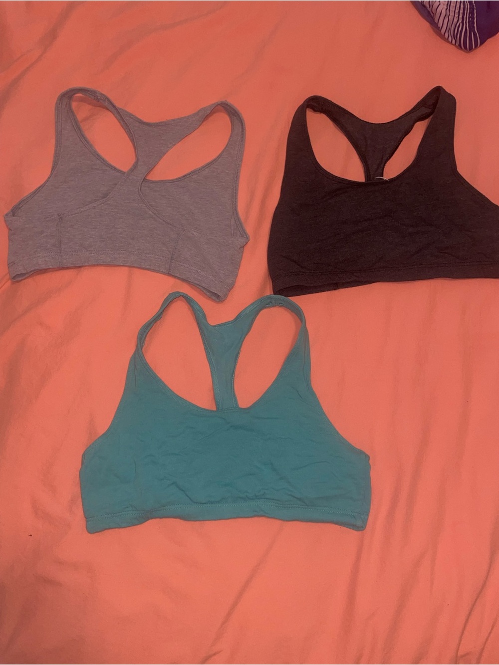 Hanes Racerback Sports Bras - Gray, Black & Teal